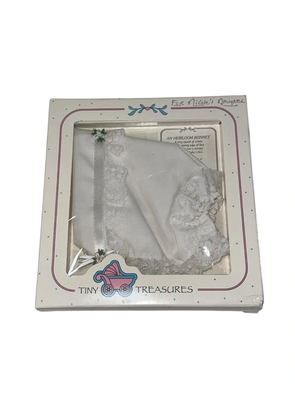 Tiny Treasures Heirloom Baby Bonnet Gift Set Lace Ribbon Christening Baptism